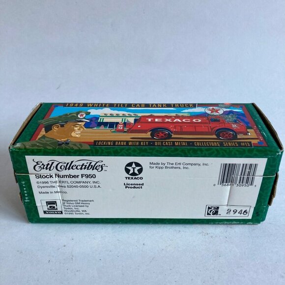 Vintage Ertl Texaco 1949 White Tilt Cab Tank Truck Coin Bank w/ KEY! - Picture 6 of 6